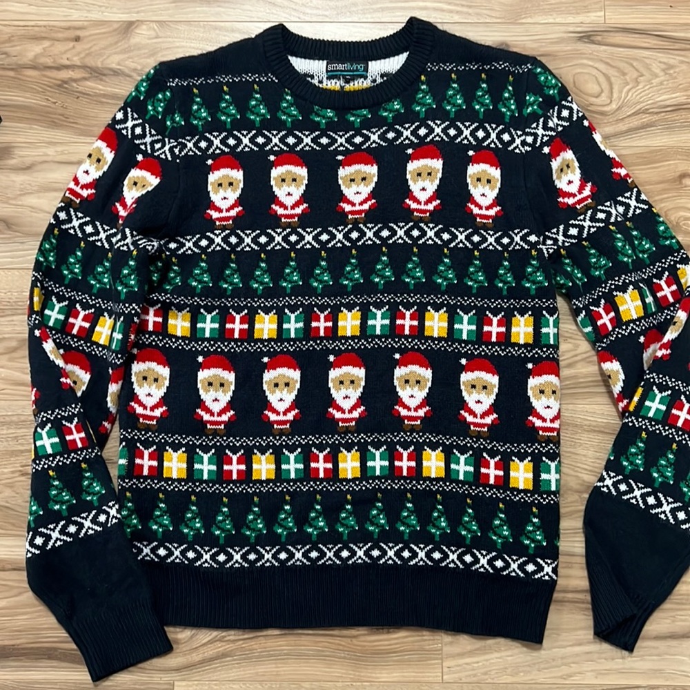 Ugly Christmas sweater Santa Christmas gift Christmas trees oversized navy blue